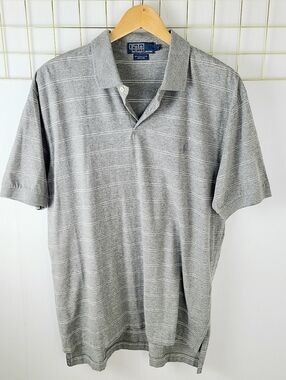 Polo Ralph Lauren Pima Cotton Gray White Striped Short Sleeve Shirt